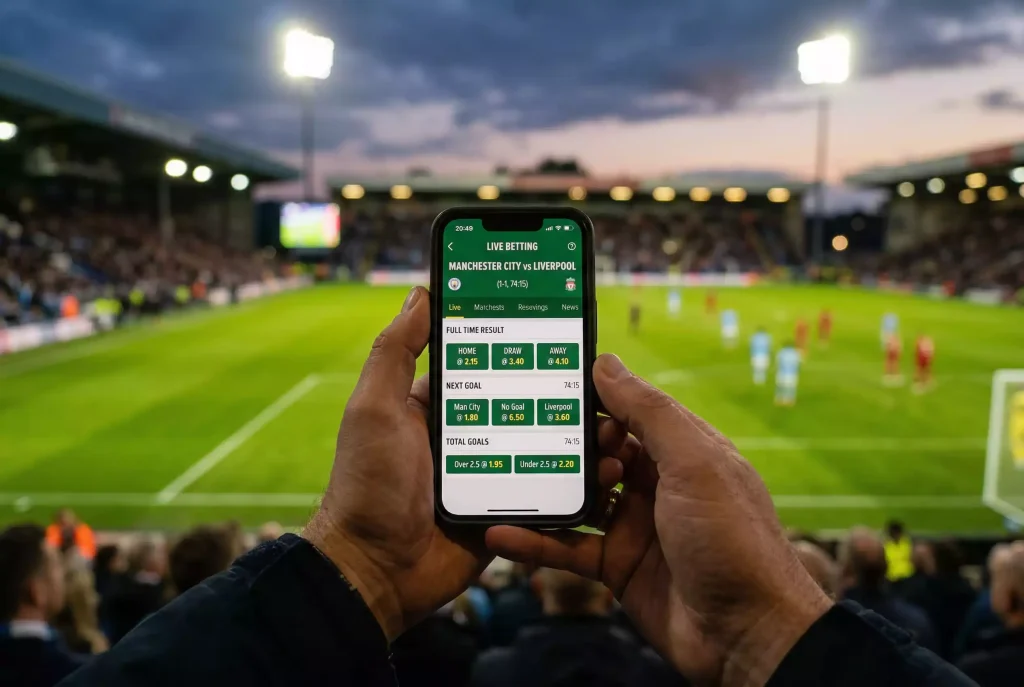 Bitcoin livebetting med krypto live odds på fotbollsmatch