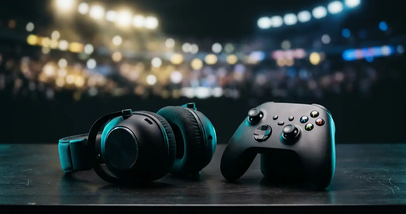 Gamingheadset handkontroll och arenaljus symboliserar CHEXX sportutbud