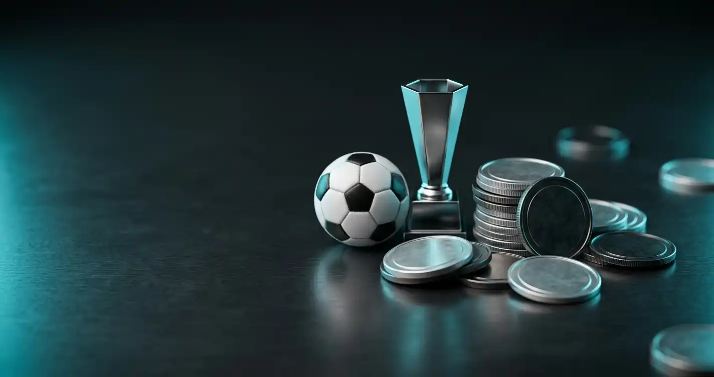 Kryptomynt tärningar pokal och fotboll symboliserar CHEXX utbud